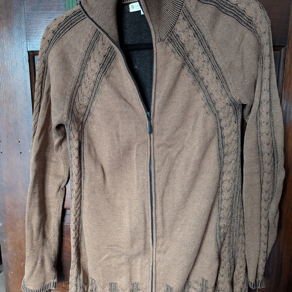 Brown Suede-Like Zip-Up Jacket with Decorative Stitching
